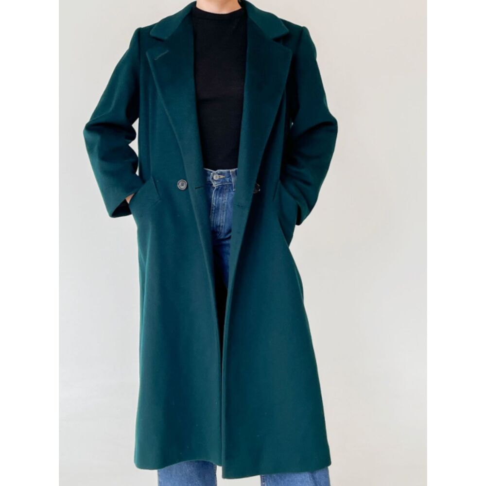 Vintage Christian Dior Wool Long Coat Green Jewel Tone Medium